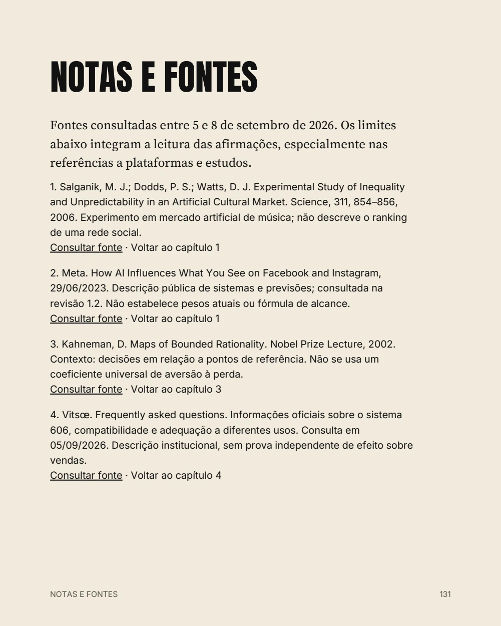 Página de notas e fontes do livro